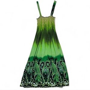 Y2K Smocked Tube Tank Top Paisley Printed Dress Large Bohemian Beach Green